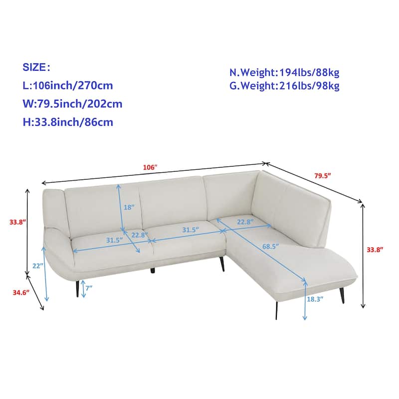 106inch Large Combination Beige Two-tone Blend Fabric,High Rebound Seat Feel,With Noble Seat Sofa,