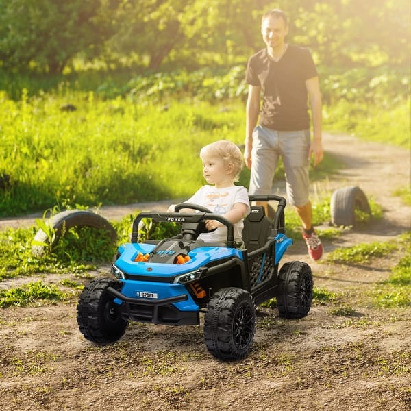 slide 2 of 27, Qaba 12V Ride On Truck, 3.7 MPH Battery Powered Electric Car for Kids Remote Control, 4-Wheel Suspension, Lights, Horn & Music Blue