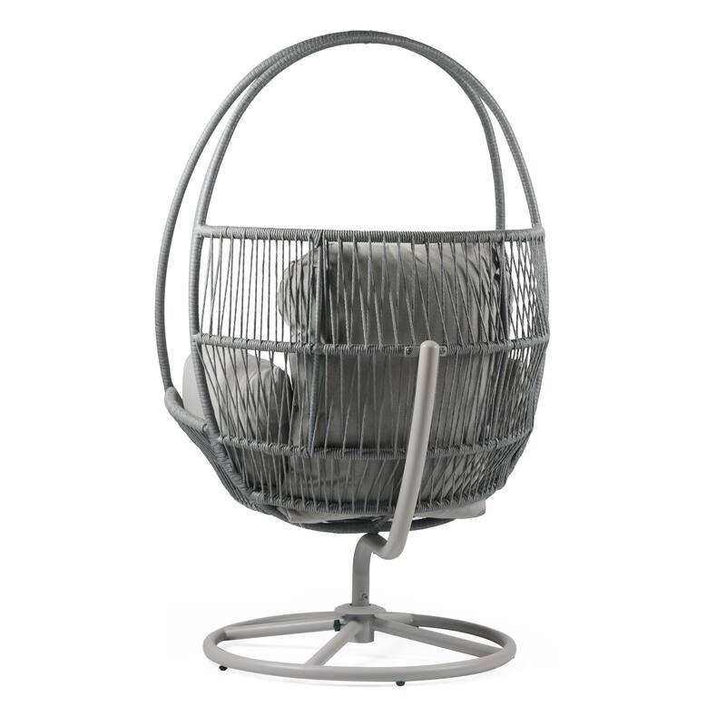 Anmytek Outdoor Patio Furniture Light Gray Wicker 360 Swivel Lounge Chair Iron Frame Waterproof Polyester Cushions
