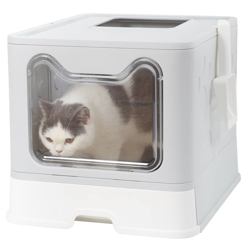Foldable Cat Litter Box with Lid Large Top Entry Cat Toilet