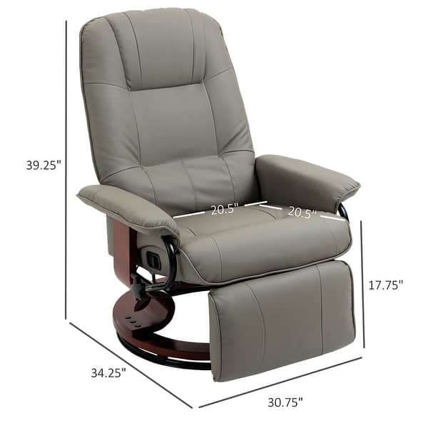 dimension image slide 2 of 7, HomCom Faux Leather Adjustable Manual Swivel Base Recliner Chair with Comfortable and Relaxing Footrest