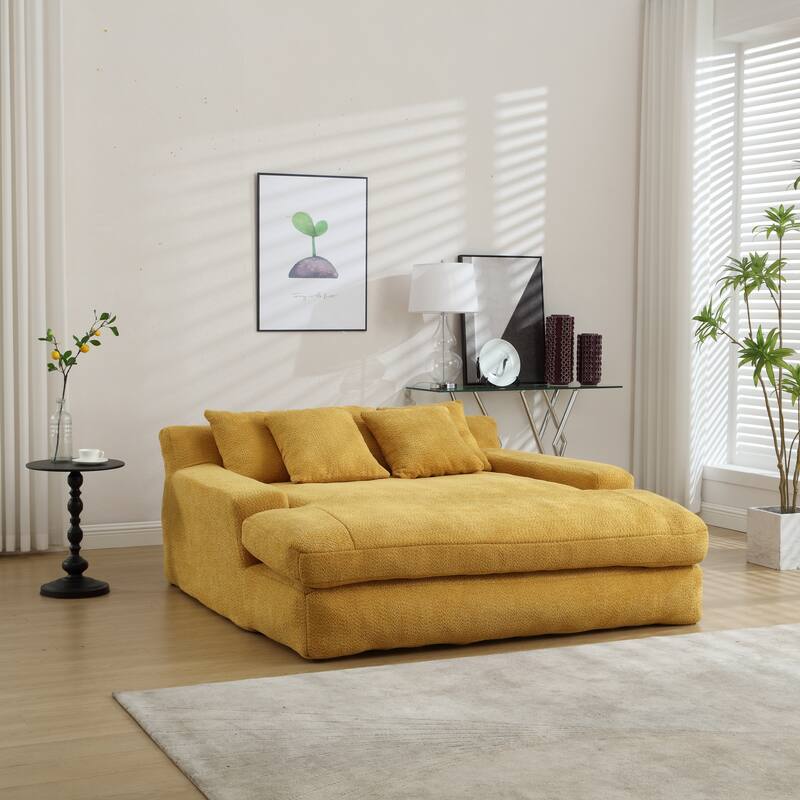 Seersucker 2-seater lazy sofa bed With 2 back pillows , 2 toss pillows,Comfy Sofa- Deep Seat Couch