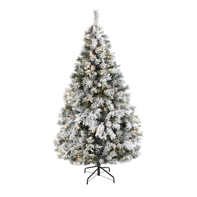 6' Flocked River Mountain Pine Artificial Tree Warm Clear LED - 6 Foot