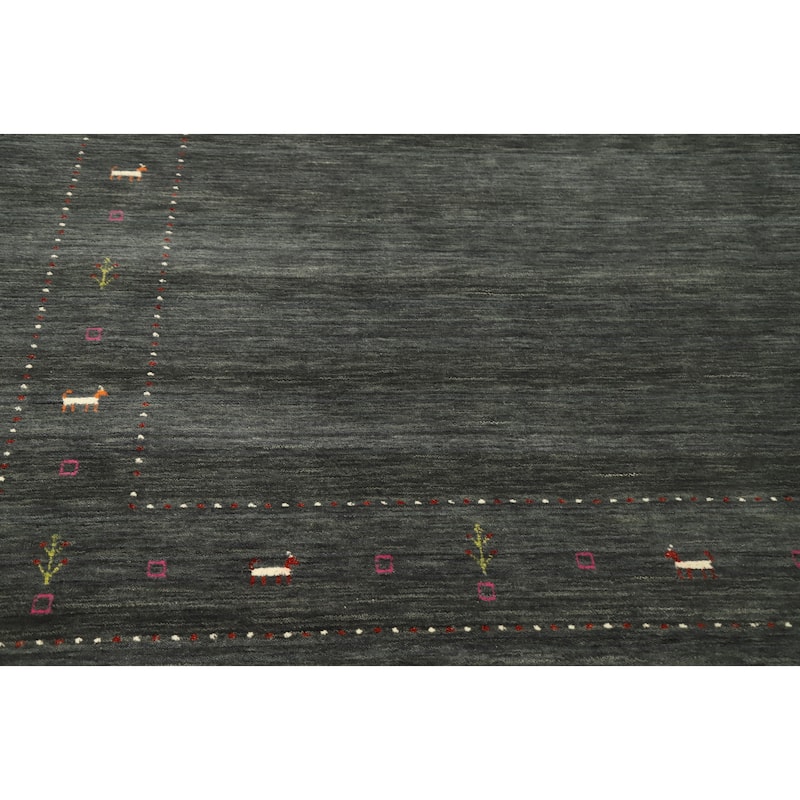 Hand Knotted Oriental 100% Wool Carpet Tribal Animal Pictorial Green Gabbeh Area Rug - 9' 8'' X 9' 10''