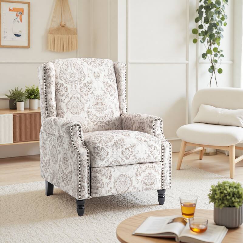 Linen Manual Upholstered Recliner with Wood Legs - BEIGE