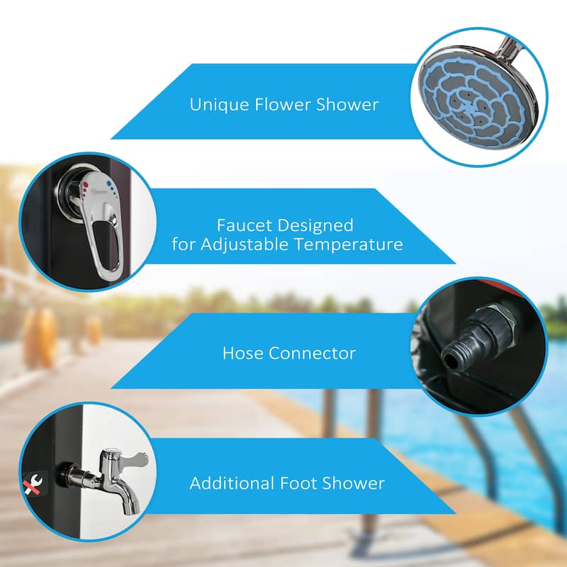 Outsunny 9.2 Gallon Solar Heated Shower with Free-Rotating Shower Head and Foot Shower Faucet, Hot and Cold Adjustment