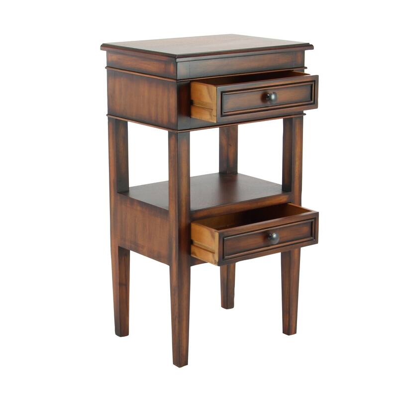 Wood 2 Drawers and 1 Shelf Accent Table - Brown, Light Brown or White - Roche River Decor