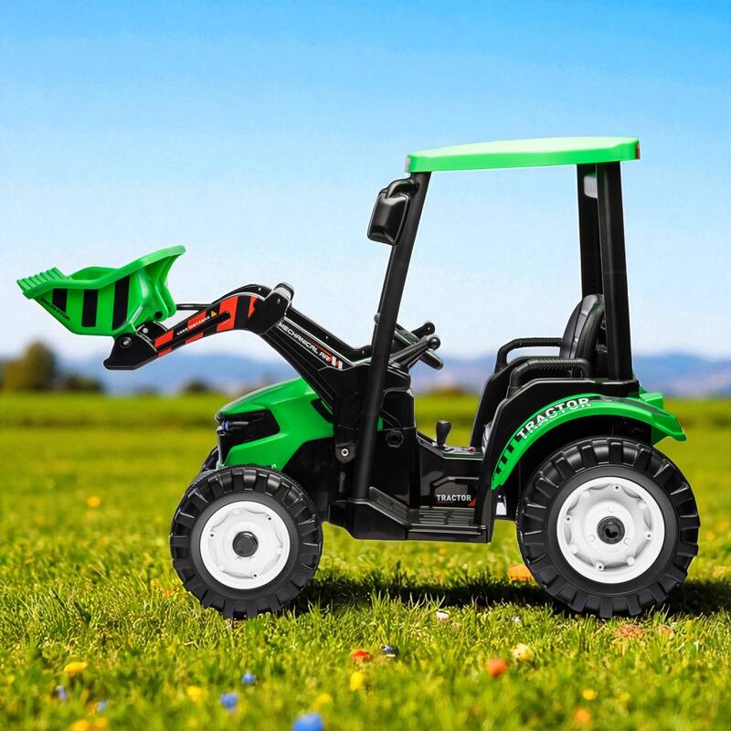 24V Kids Ride On Tractor with Trailer, Loader & Backhoe, Electric Pedal Digger Car Toy for Toddlers