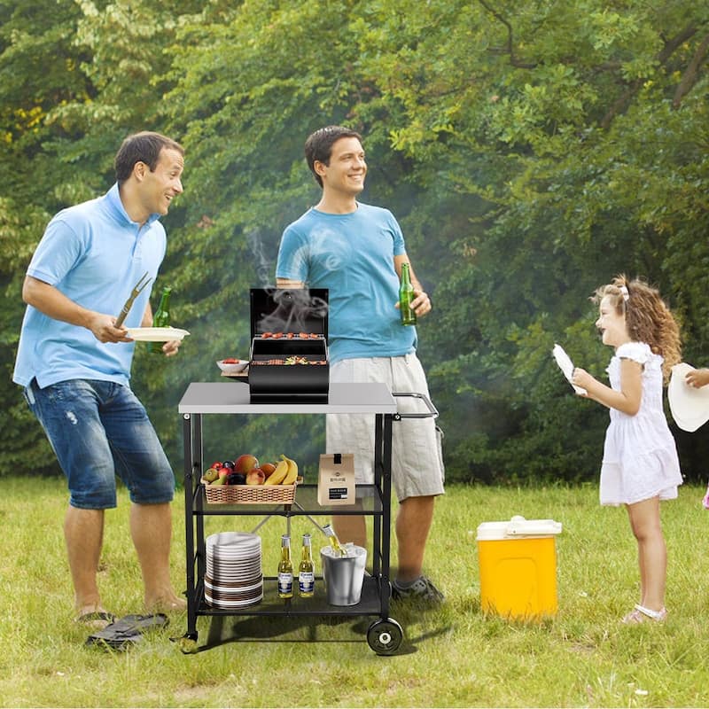 VEIKOUS Outdoor Patio Grilling Backyard BBQ Grill Cart with Stainless Steel Top