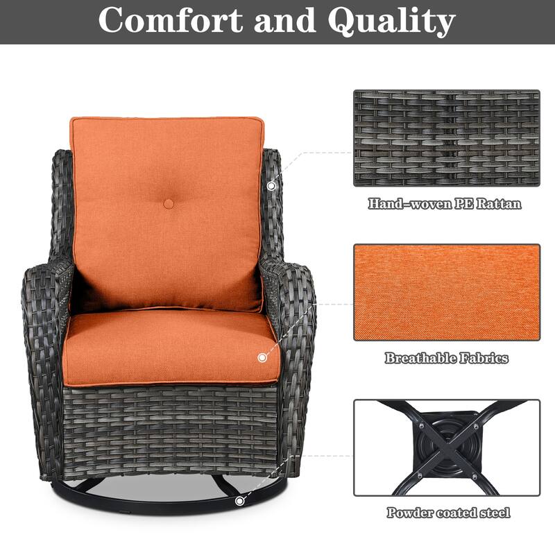 ArcoBay Wicker PE Rattan Outdoor Patio Swivel Glider Chairs with 4'' Olefin Cushions (2-Pack)