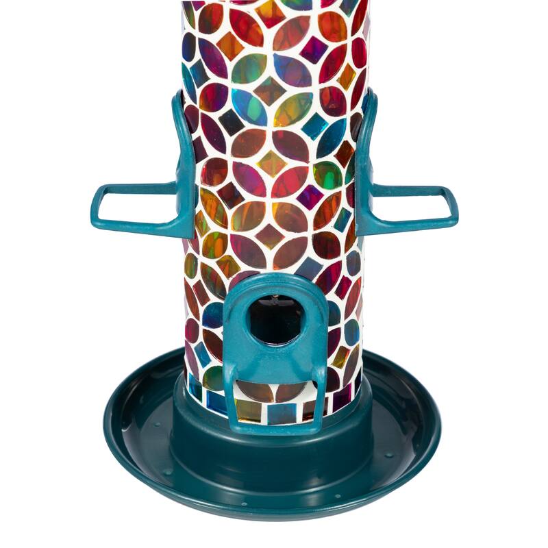 Glitzhome 20''H Tall Hanging Blue/Green Mosaic Birdfeeder
