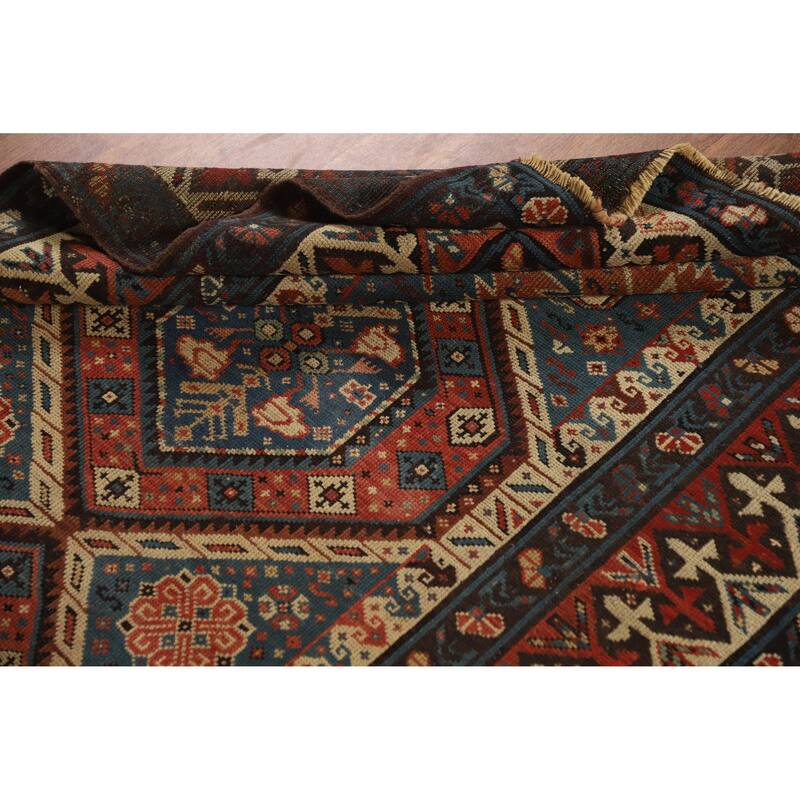 Hand Knotted Oriental 100% Wool Carpet Traditional Tribal Navy Blue & Blues Kazak Area Rug - 8' 6'' X 3' 8''