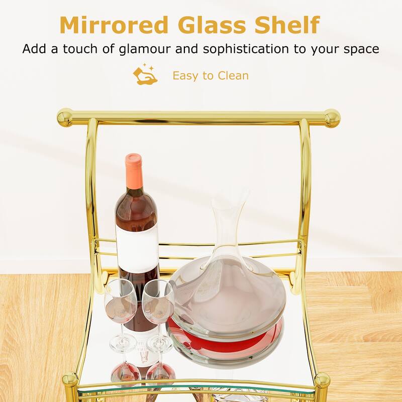Gymax 3-Tier Home Bar Serving Cart on Wheels w/ Mirrored Shelves for