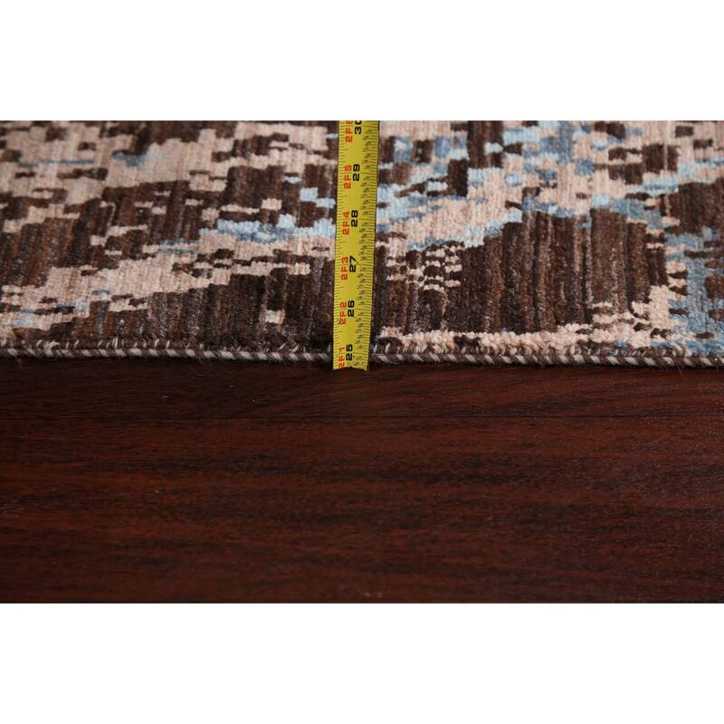 Wool/ Silk Vegetable Dye Modern Oriental Abstract Runner Rug Handmade - 2'7" x 9'11"