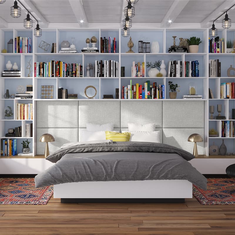 Jaxx Panelist Padded Headboard - Set of 2 Wall Panels - Microvelvet Limestone Grey - Queen