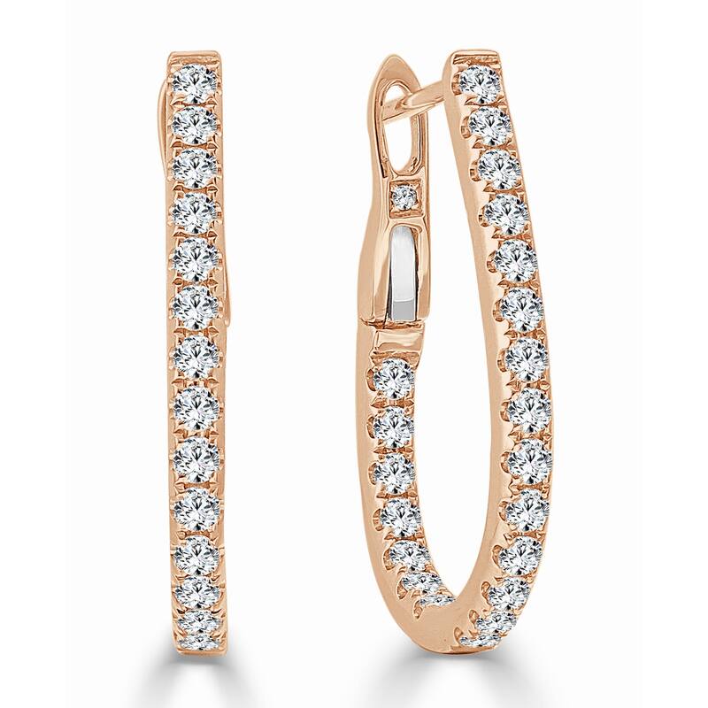 Joelle Collection Inside Out Diamond Pear Hoop Earrings 0.65 CT TDW 0.75" Inches Small 14K Gold