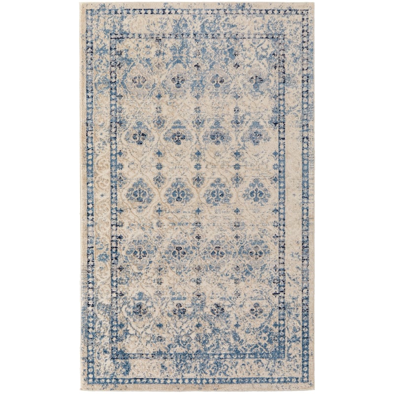 Wyllah Traditional Diamond Area Rug - Blue/Ivory - 8' x 10'