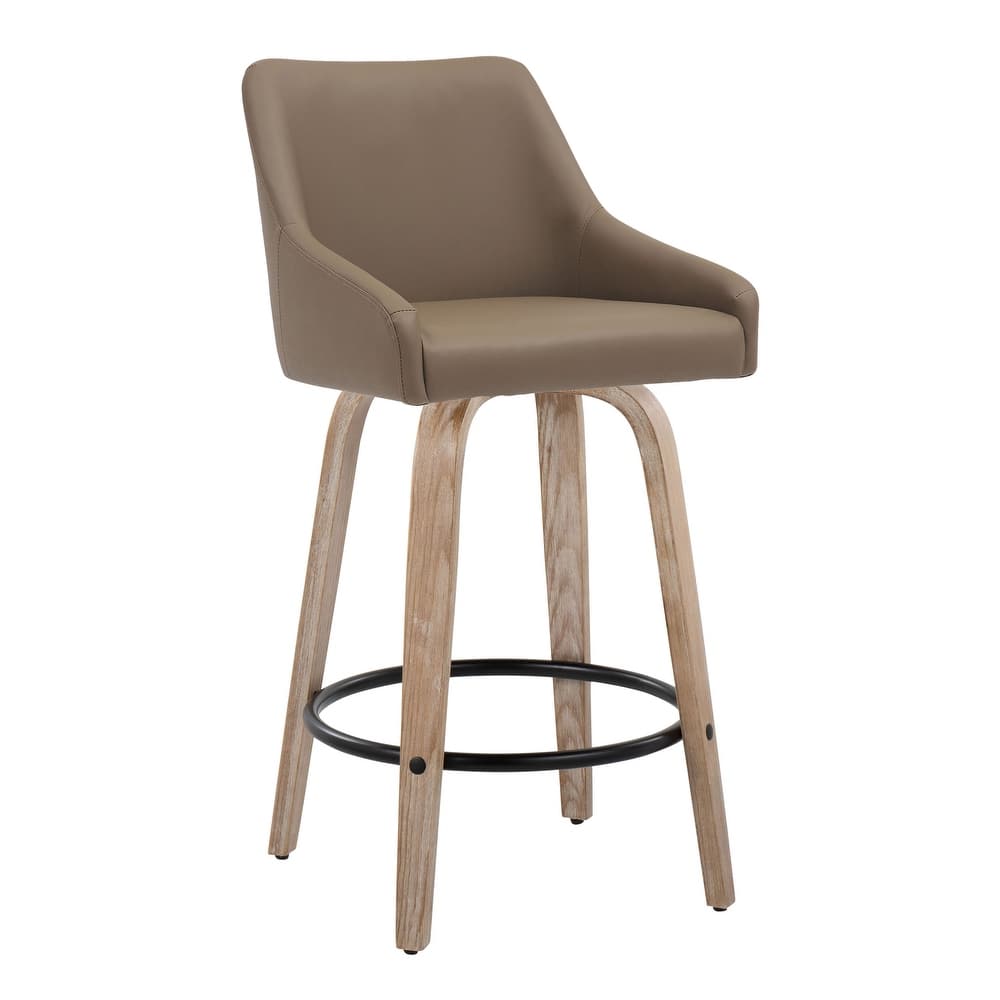The Gray Barn Hadley 26" Fixed-Height Upholstered Counter Stool with Bent Wood Legs & Round Footrest (Set of 2)