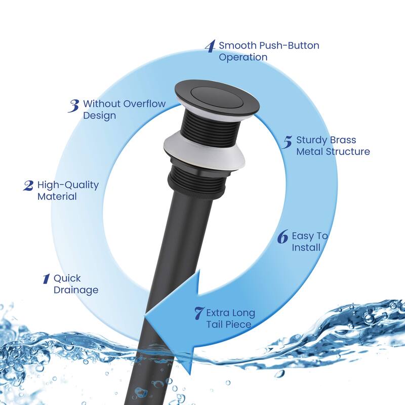 Bathroom Sink Pop Up Drain Stopper with 12" tailpiece, without Overflow