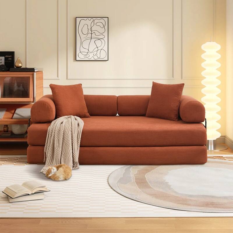 Folding Convertible Sleeper Sofa Bed with Modular Design Perfect for Living Room and Guest Space - Orange