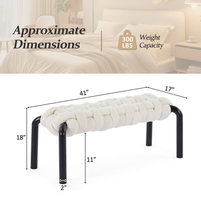 Christopher Knight Home - Teddy Braided Upholstered Bench with Black Metal Legs End-of-Bed Seating
