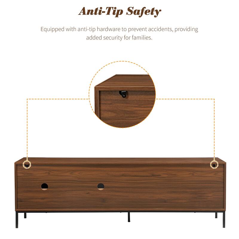 Farmhouse TV Stand for TVs up to 75 Inches, Sliding Doors TV Cabinet TV Console Table for Living Room