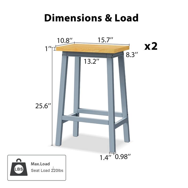 Modern 25.6" Set of 2 Bar Stools with Wood-Grain Seat Panel Solid Wood Frame for Kitchen Dining Room Counter and Living Room