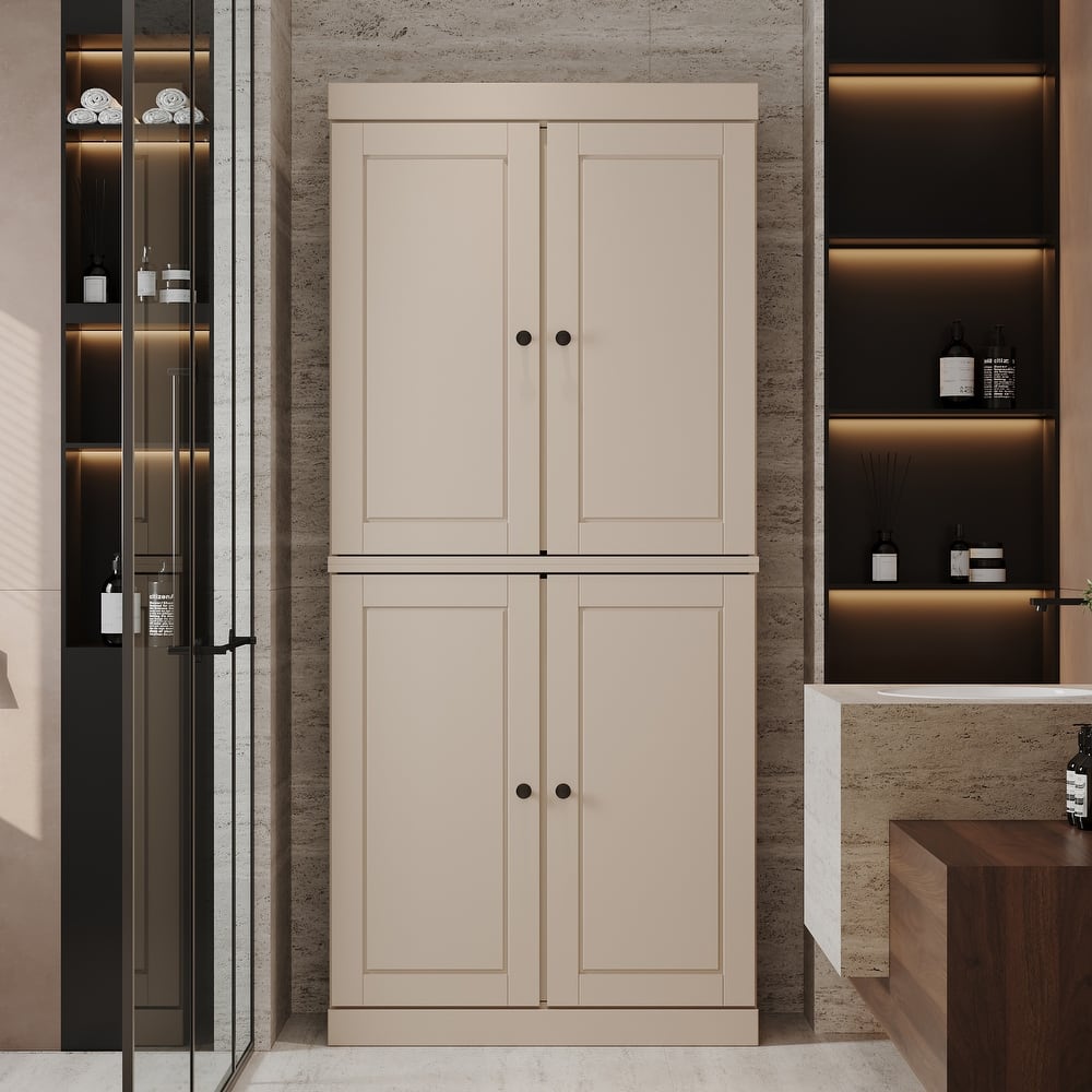 Palace Imports 100% Solid Wood Bathroom & Laundry Storage Cabinet, Raised Panel Doors, Adjustable Shelves, 32" Wide, 71.5" Tall