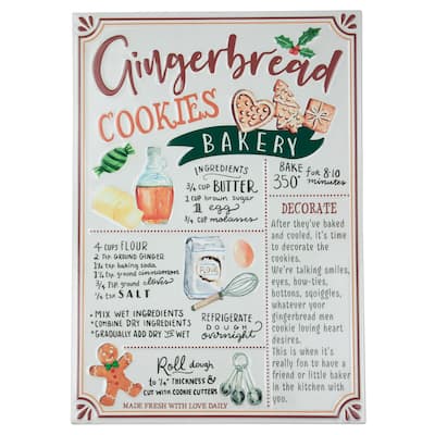 17.25" Gingerbread Christmas Cookies Recipe Metal Wall Plaque Sign