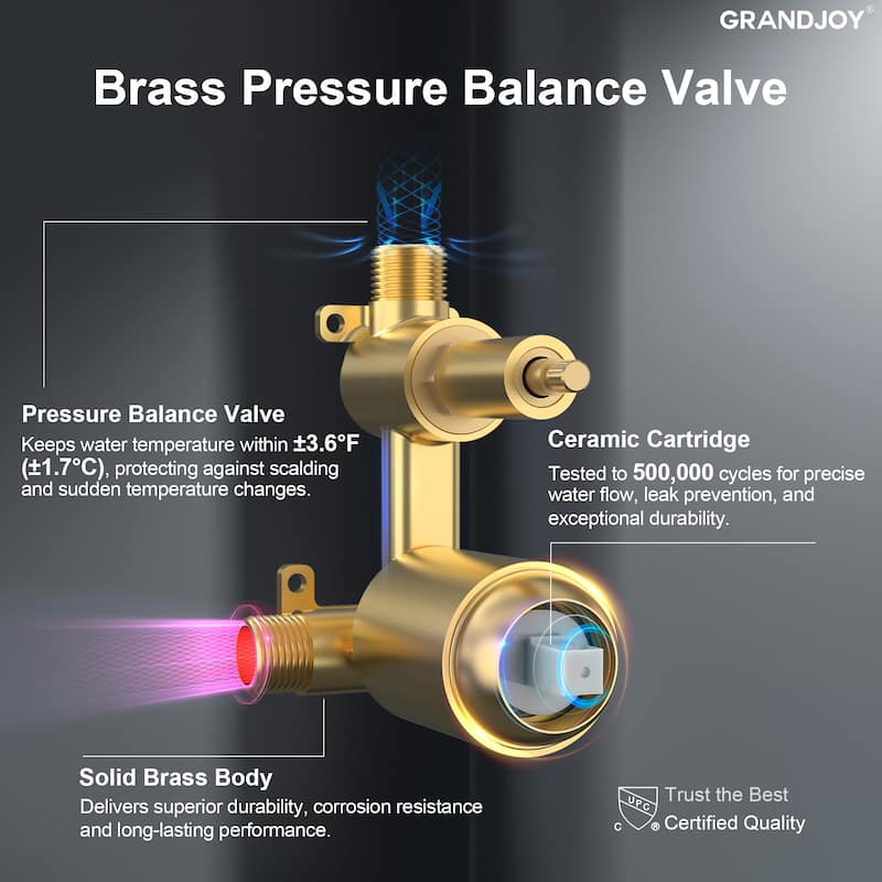 GRANDJOY Wall-Mount 2-Function Shower and Tub System with Pressure Balance Valve