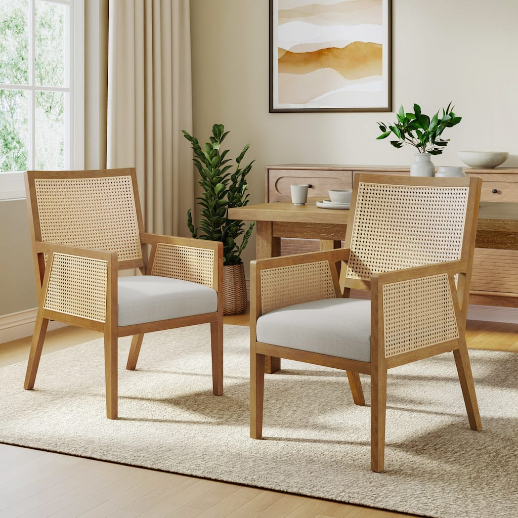 Christopher Knight Home - Set of 2 Coastal Rattan Upholstered Dining Chair with Solid Rubber Wood Frame