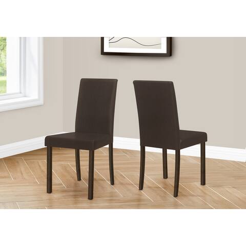 Dining Chair, Set Of 2, Side, Upholstered, Kitchen, Dining Room, Pu Leather Look, Wood Legs, Brown, Transitional