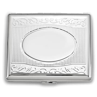 Curata Nickel-Plated Etched Filigree Design (Holds 20-100mm) Cigarette/Card Case with Oval Engraving Area