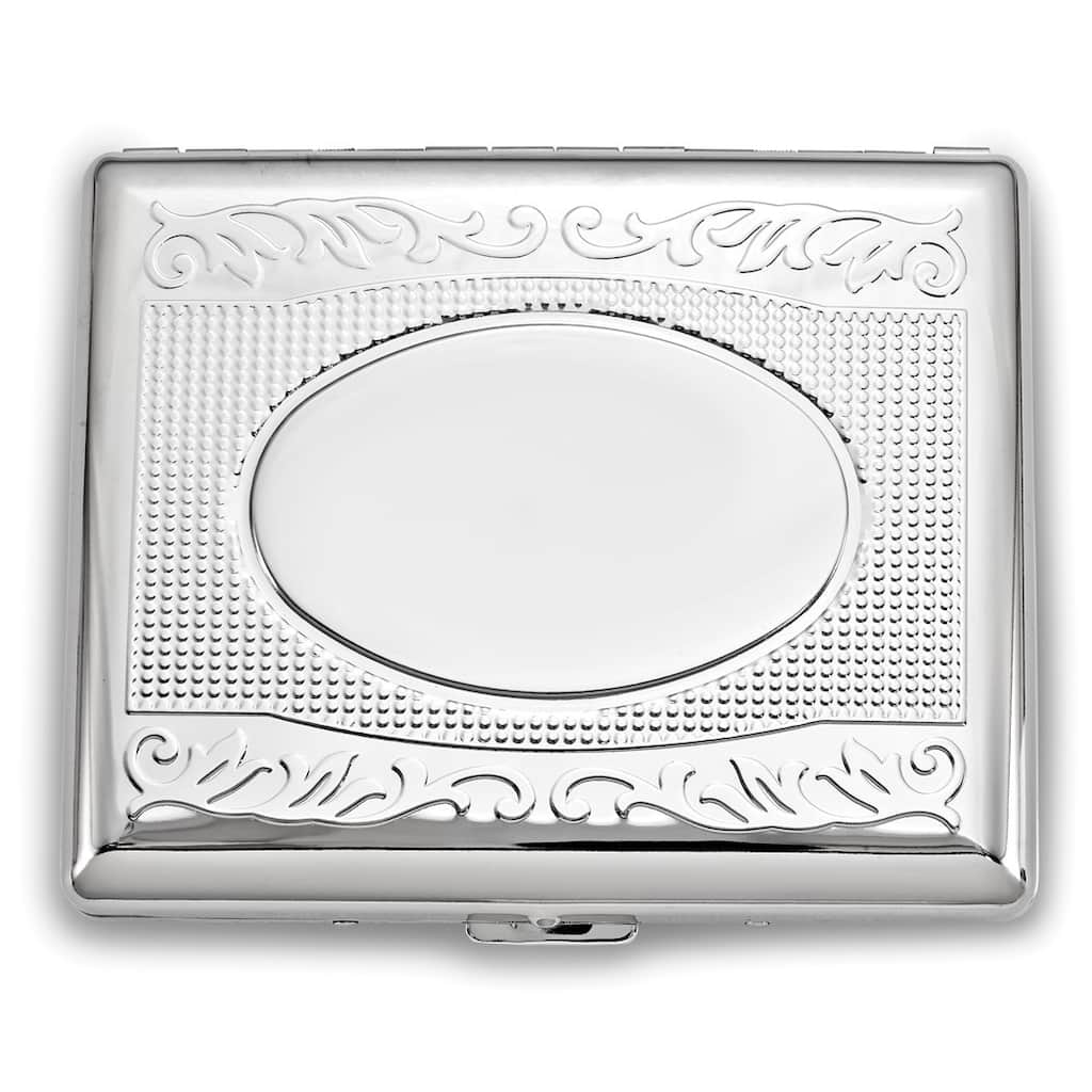 Curata Nickel-Plated Etched Filigree Design (Holds 20-100mm) Cigarette/Card Case with Oval Engraving Area