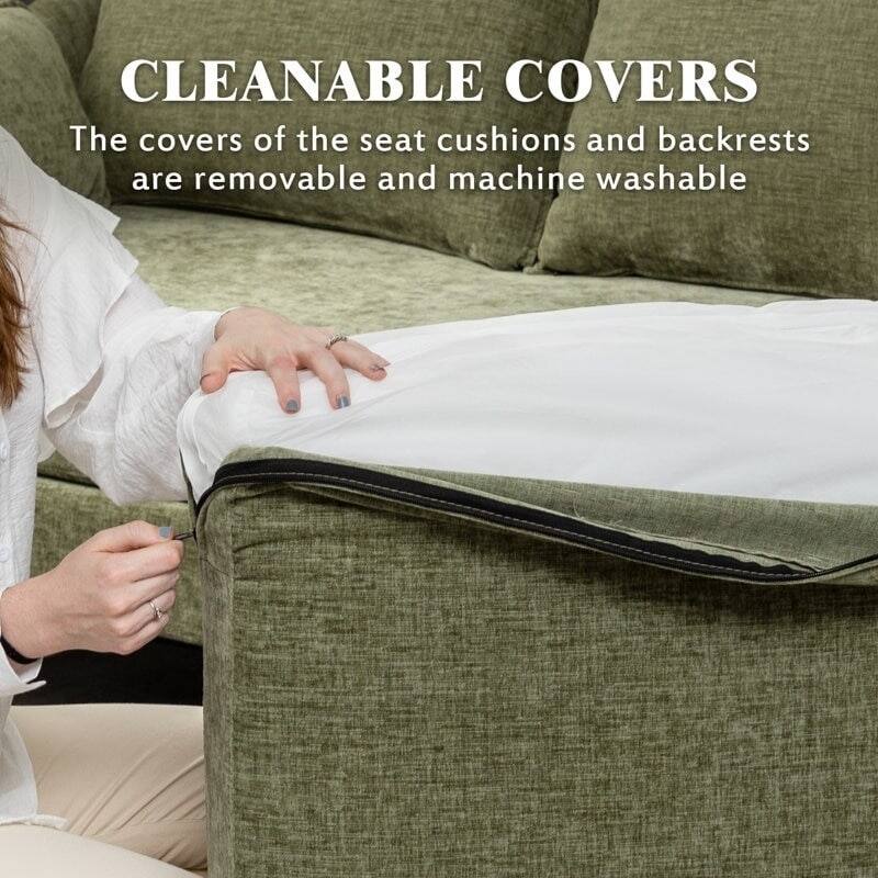 Modern Chenille Sectional Sofa with Reversible Chaise and Ottoman, Perfect for Living Rooms with Sleeper Function