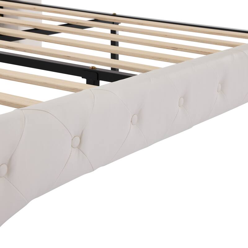 Christopher Knight Home - Modern Upholstered Platform Bed with Wood & Metal Frame with Button-Tufted Headboard