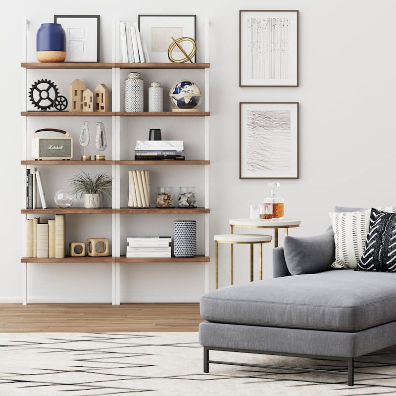 Nathan James Theo 5-Shelf Ladder Bookcase Wood with Metal Frame