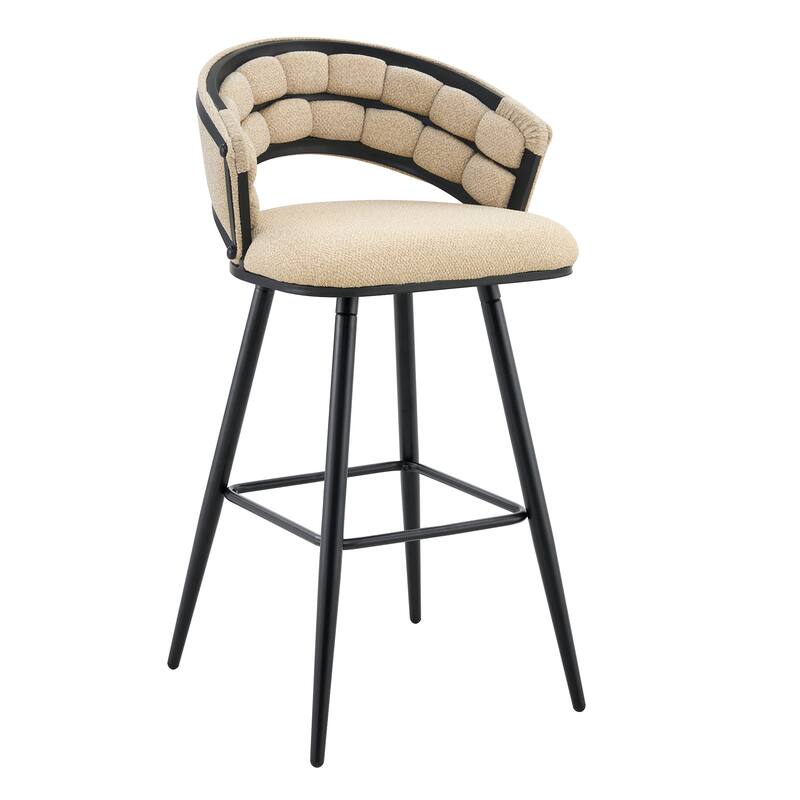 Set of 2 Velvet Bar Stools with Black Iron Legs, Modern Counter Height Stools for Home Bar