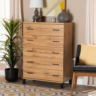 Maison Modern Oak Brown Finished Wood 5-Drawer Storage Chest
