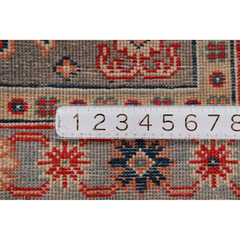 Geometric Gray Kazak Foyer Rug Hand-Knotted Wool Carpet - 2'7"x 4'1"