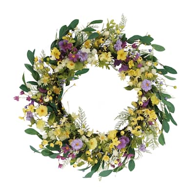 30" Artificial Dogwood and Daisy and Poppy Floral Spring Wreath