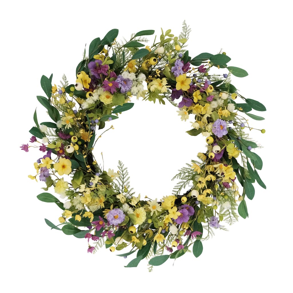 30" Artificial Dogwood and Daisy and Poppy Floral Spring Wreath