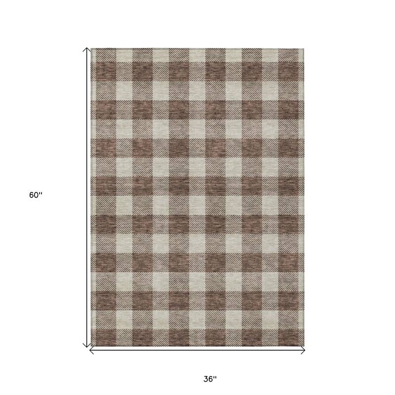 HomeRoots Plaid Transitional Rectangle Outdoor Rug