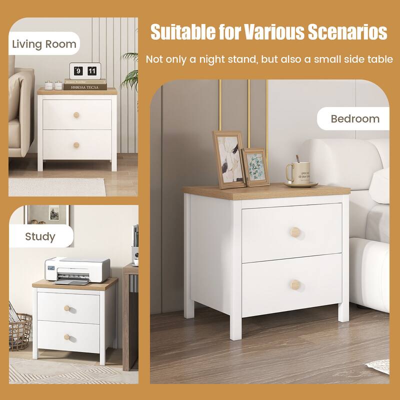 Gymax 2 PCS Nightstand Farmhouse Side End Table w/ Solid Wood Legs & 2