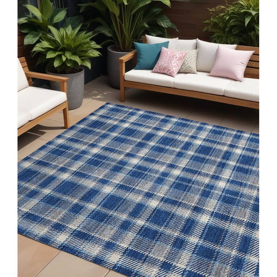 Alvasi Plaid Weather Resistant Blended Style Runner Outdoor Rug