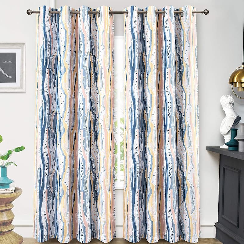 Ink Blue Brush Pattern Blackout Curtain Panel