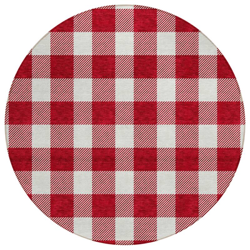 Machine Washable Indoor/ Outdoor Chantille Plaid Rug