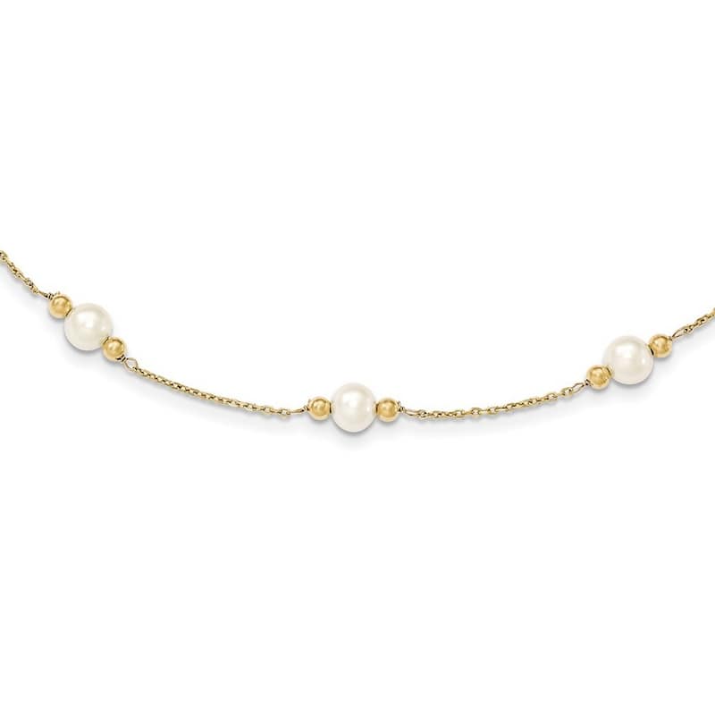 Curata 14k Yellow Gold 7.5" Polished Freshwater Cultured Pearl Bead Bracelet