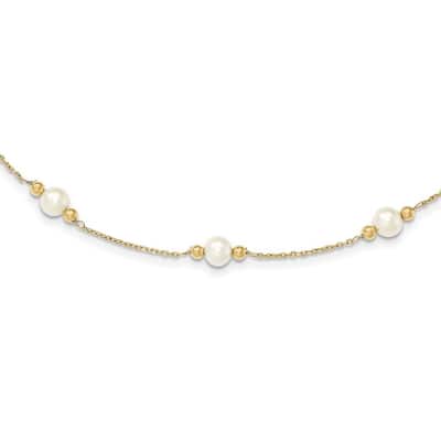 Curata 14k Yellow Gold 7.5" Polished Freshwater Cultured Pearl Bead Bracelet