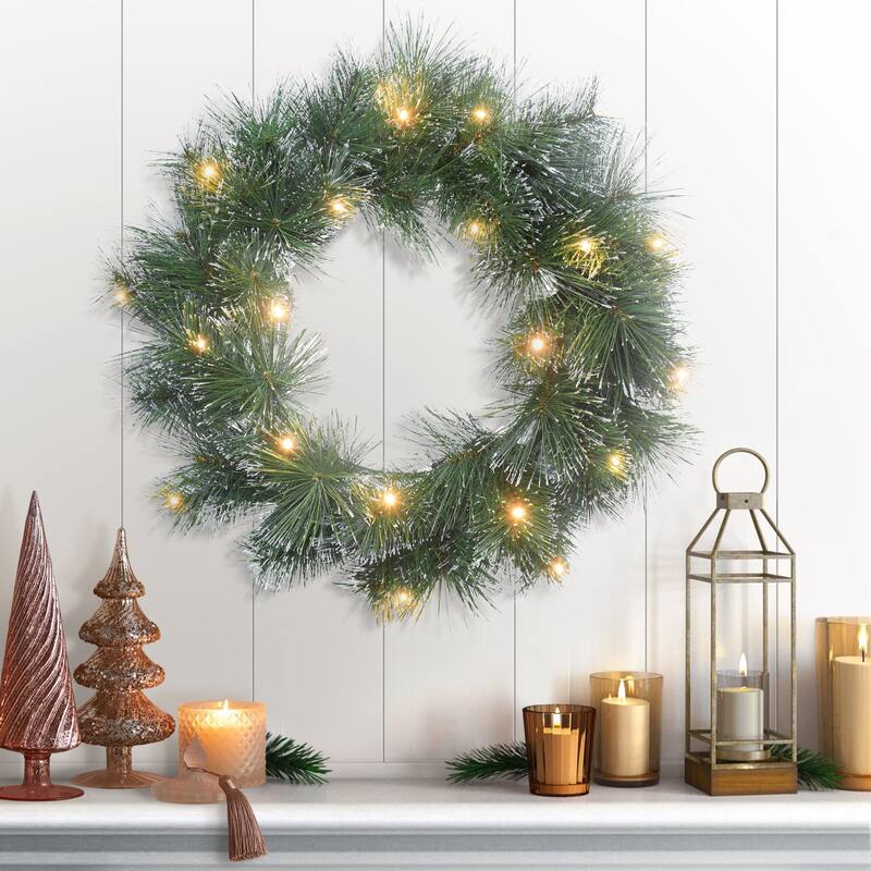 Puleo International 24" Battery Operated Glittery Wreath - Christmas Greenery Decorations